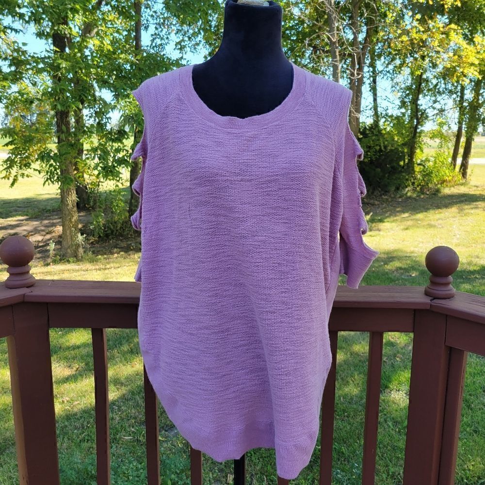 Express Lavender Short Ladder Sleeve Round Neckline Cotton-Blend Top Size PL